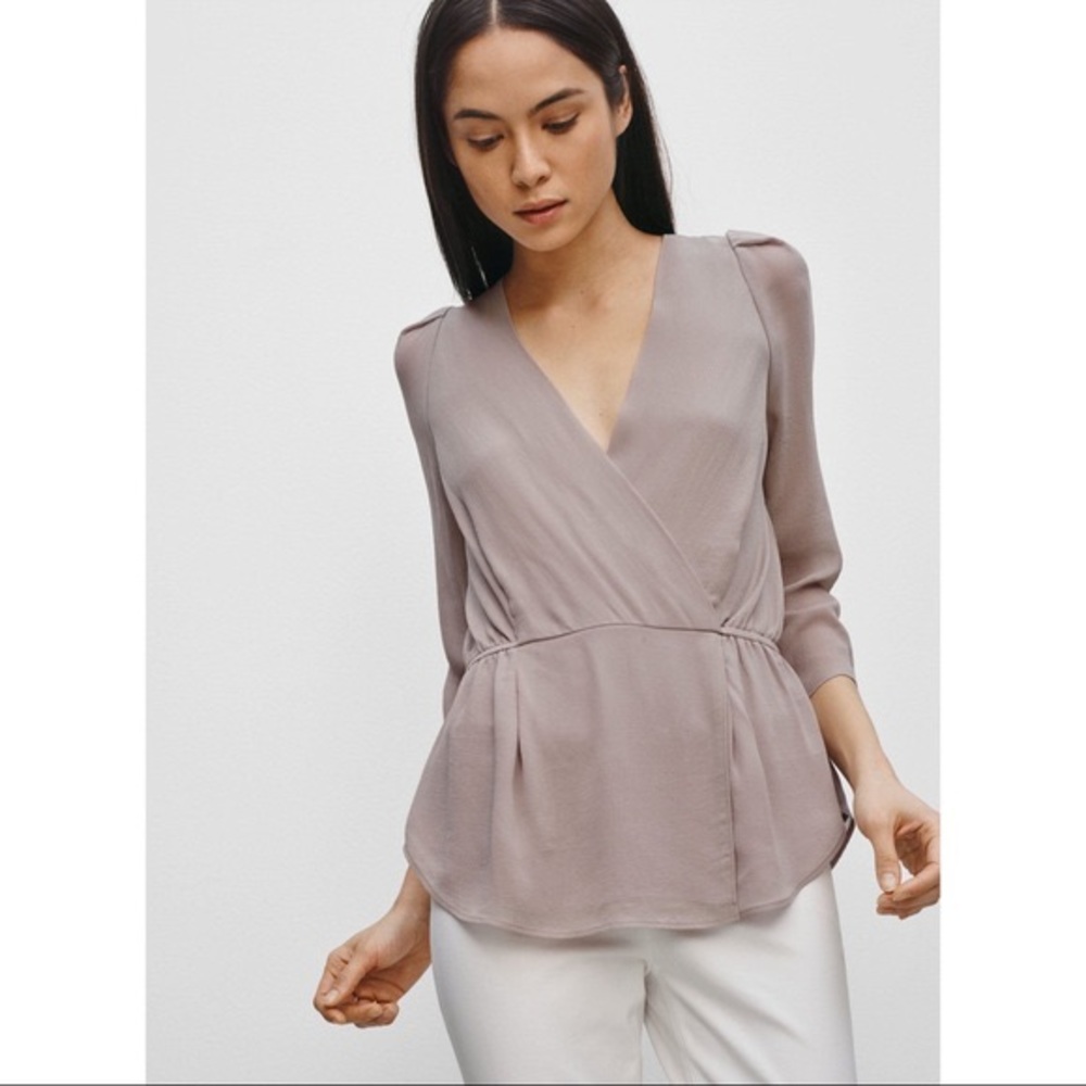 Aritzia Babaton Silk Alexander Blouse Modern Taupe